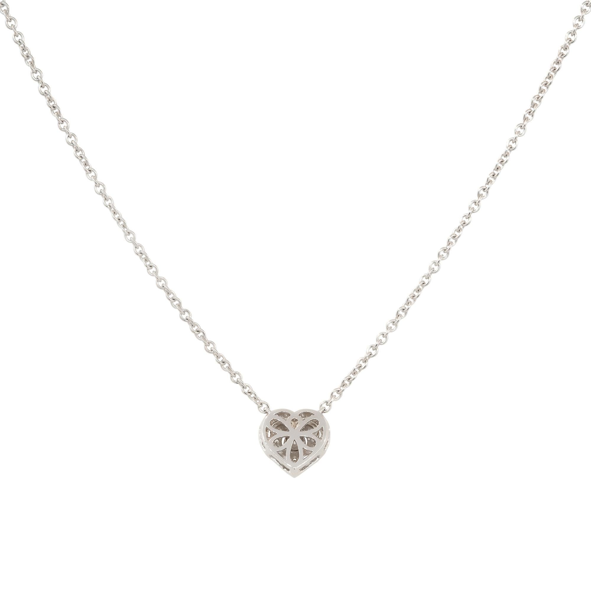 14k White Gold 0.19ctw Diamond Heart Necklace

Material: 14k White Gold
Diamond Details: Approximately 0.19ctw of Round Brilliant Diamonds
Total Weight: 3.57g (2.3dwt) 
Chain Length: 17