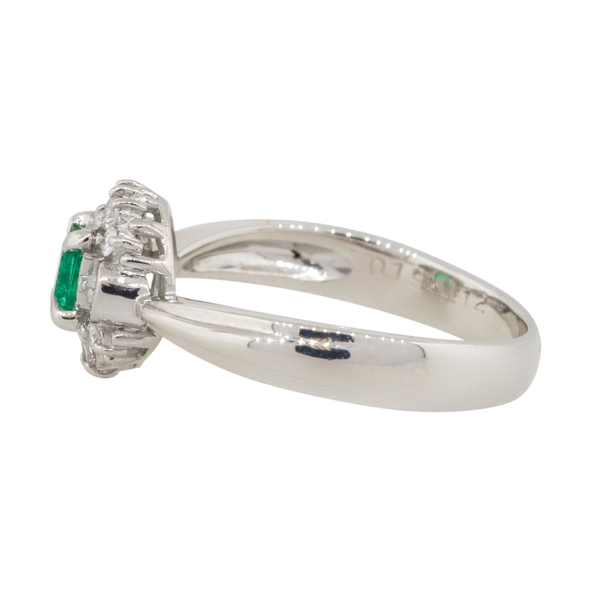 Emerald Cut 0.19 Carat Emerald Center Diamond Cocktail Ring Platinum in Stock For Sale