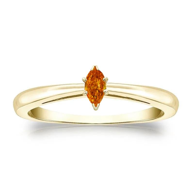 Anillo de oro amarillo de 18 quilates con talla marquesa de 0,19 quilates de diamantes de fantasía de color naranja amarillento vivo.
Tamaño a petición.