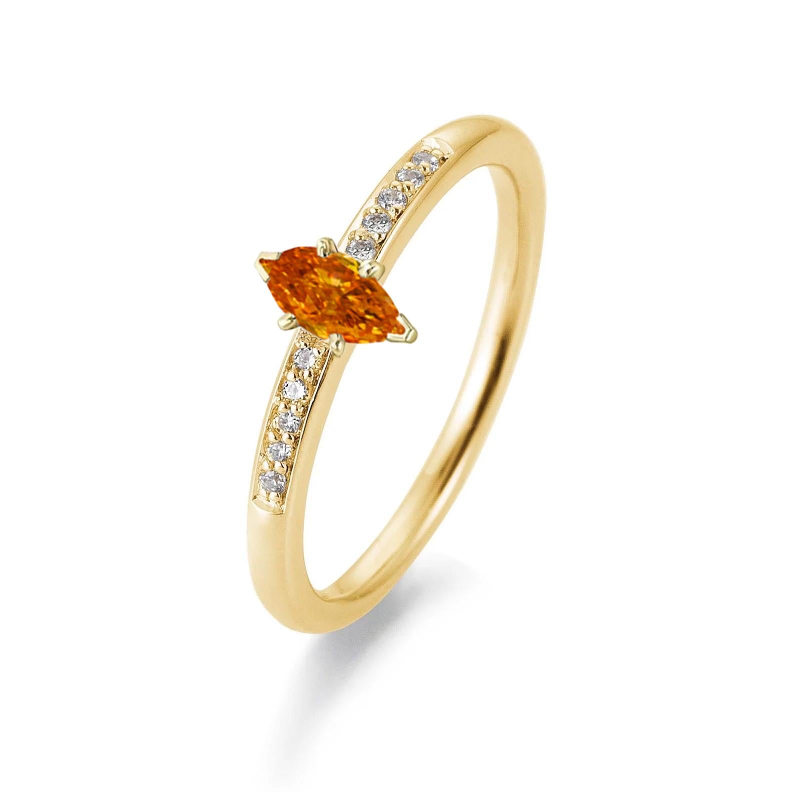 0,19 quilates Diamante de fantasía naranja amarillento vivo talla marquesa Anillo de oro de 18 quilates Corte marquesa en venta