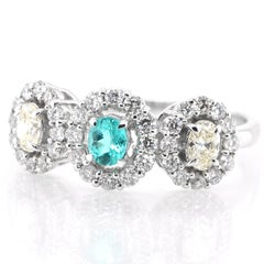 0.19 Carat Natural Paraiba Tourmaline and Diamond Ring Set in Platinum