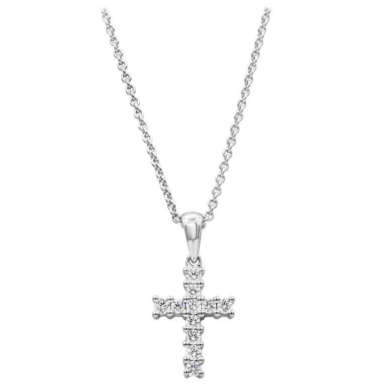 Roman Malakov 0.19 Carat Round Diamond Cross Pendant Necklace For Sale ...