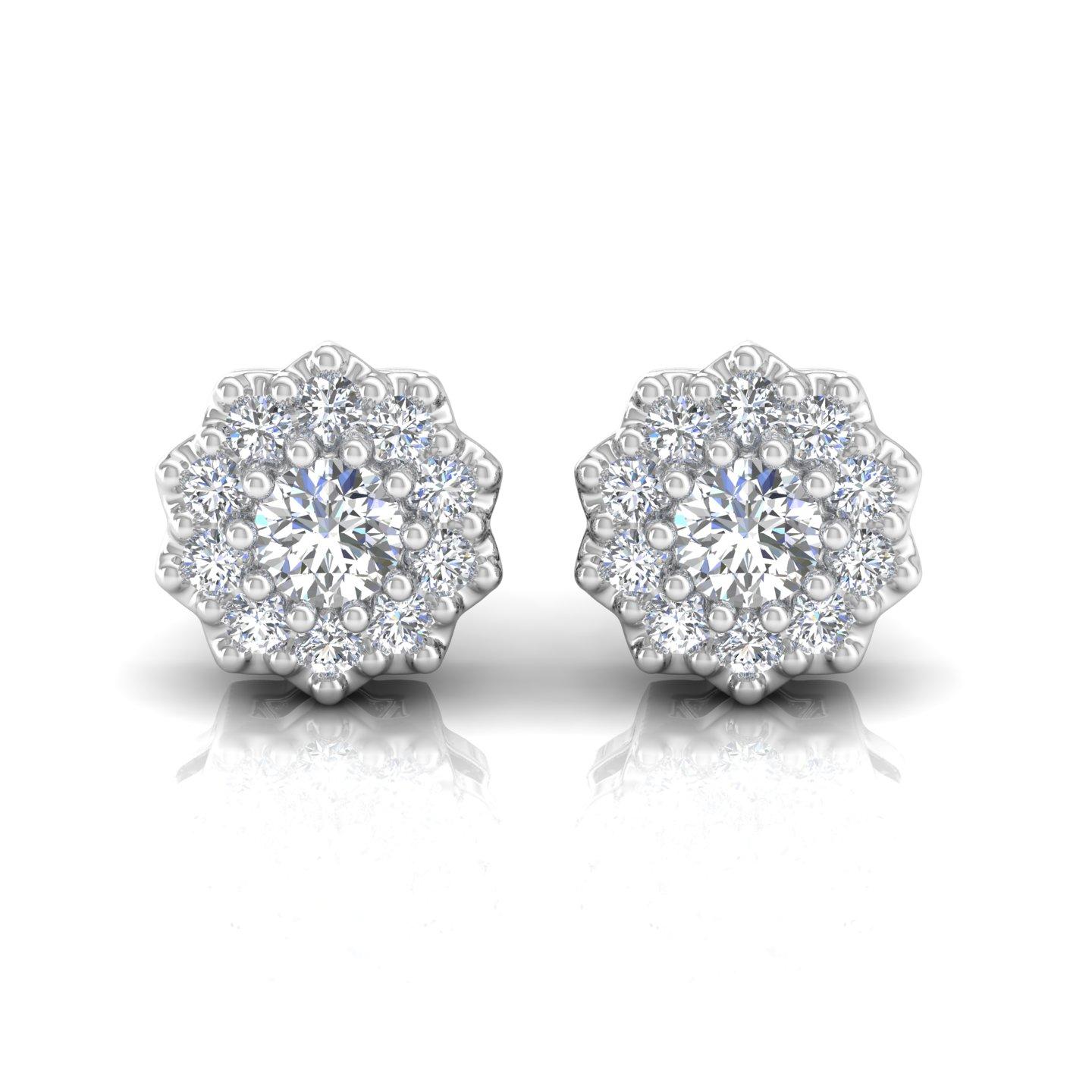 Clous d'oreilles en or blanc 14 carats avec diamants ronds 0,19 carat, fabrication artisanale Pour femmes en vente