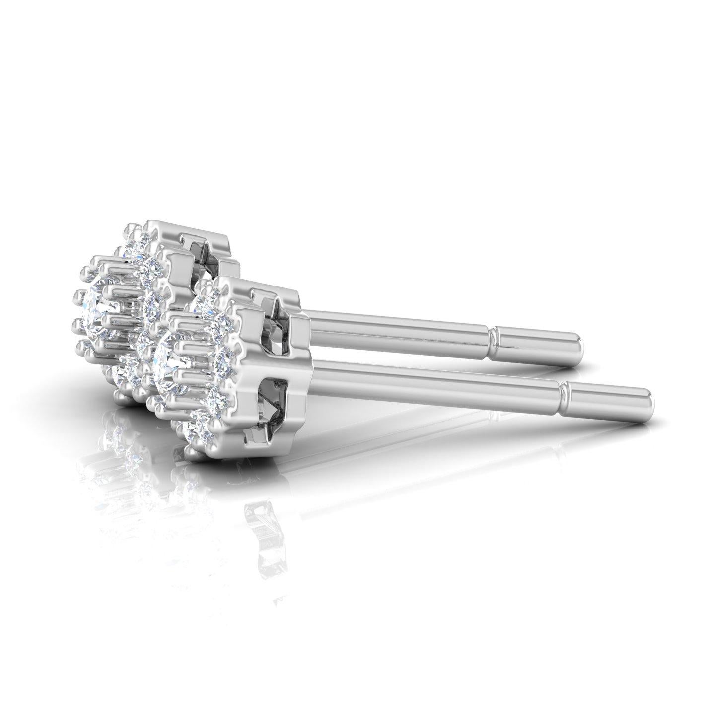 Clous d'oreilles en or blanc 14 carats avec diamants ronds 0,19 carat, fabrication artisanale en vente 1