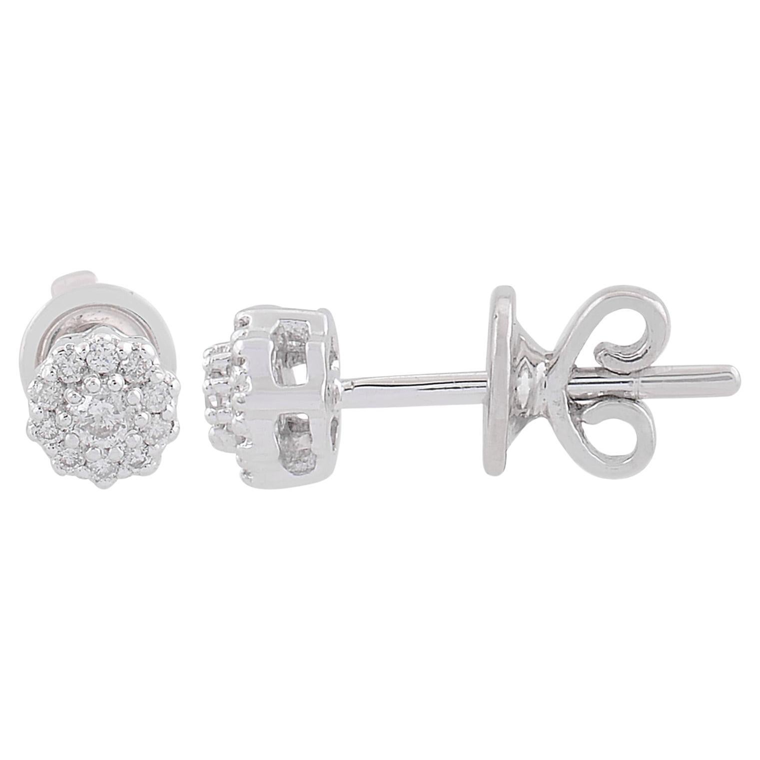 Clous d'oreilles en or blanc 14 carats avec diamants ronds 0,19 carat, fabrication artisanale en vente