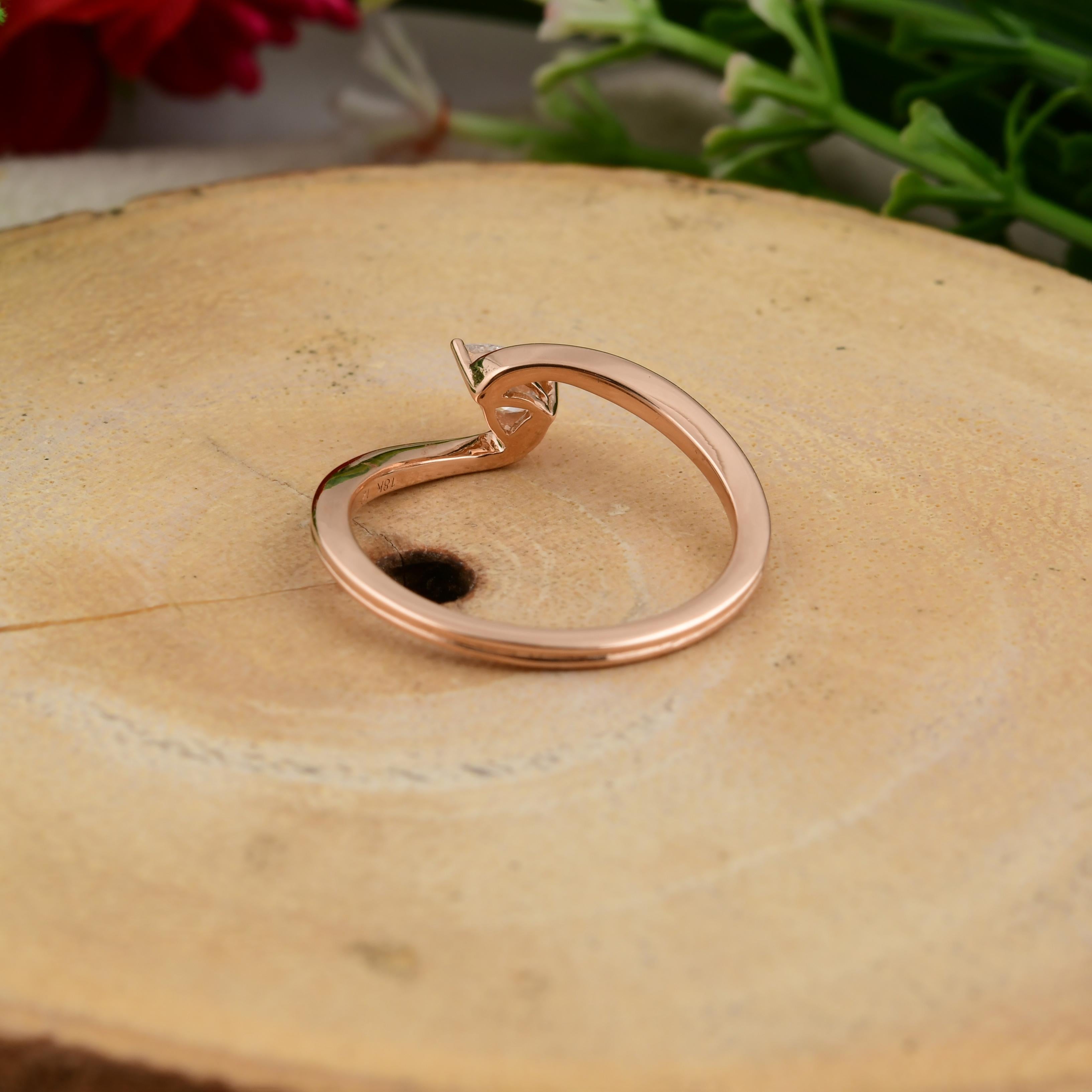 En venta: 0,19 quilates SI Claridad HI Color Anillo solitario de diamantes pera Oro rosa de 14 quilates  5