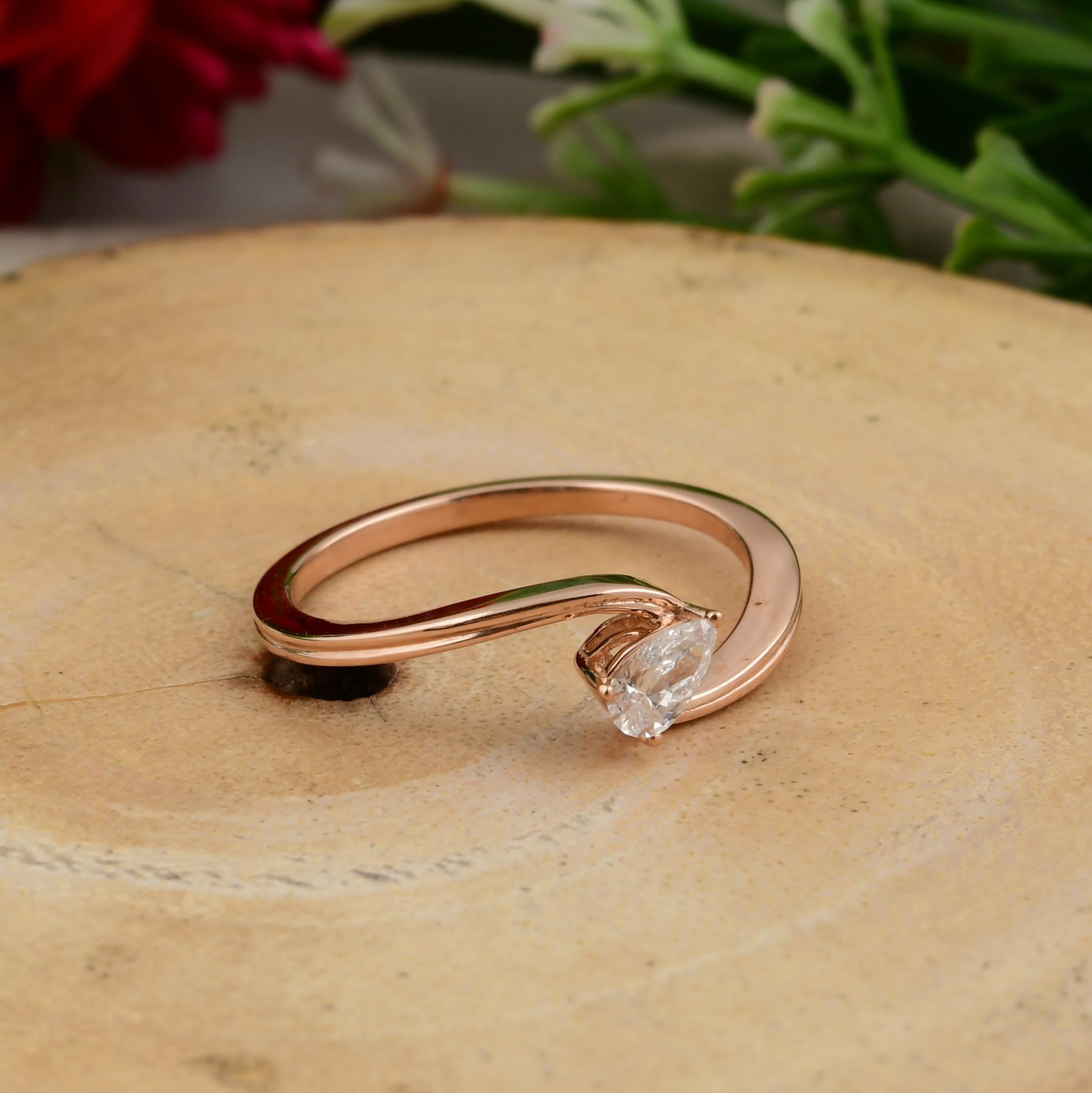 Pear Cut 0.19 Carat SI Clarity HI Color Solitaire Pear Diamond Ring 18 Karat Rose Gold For Sale
