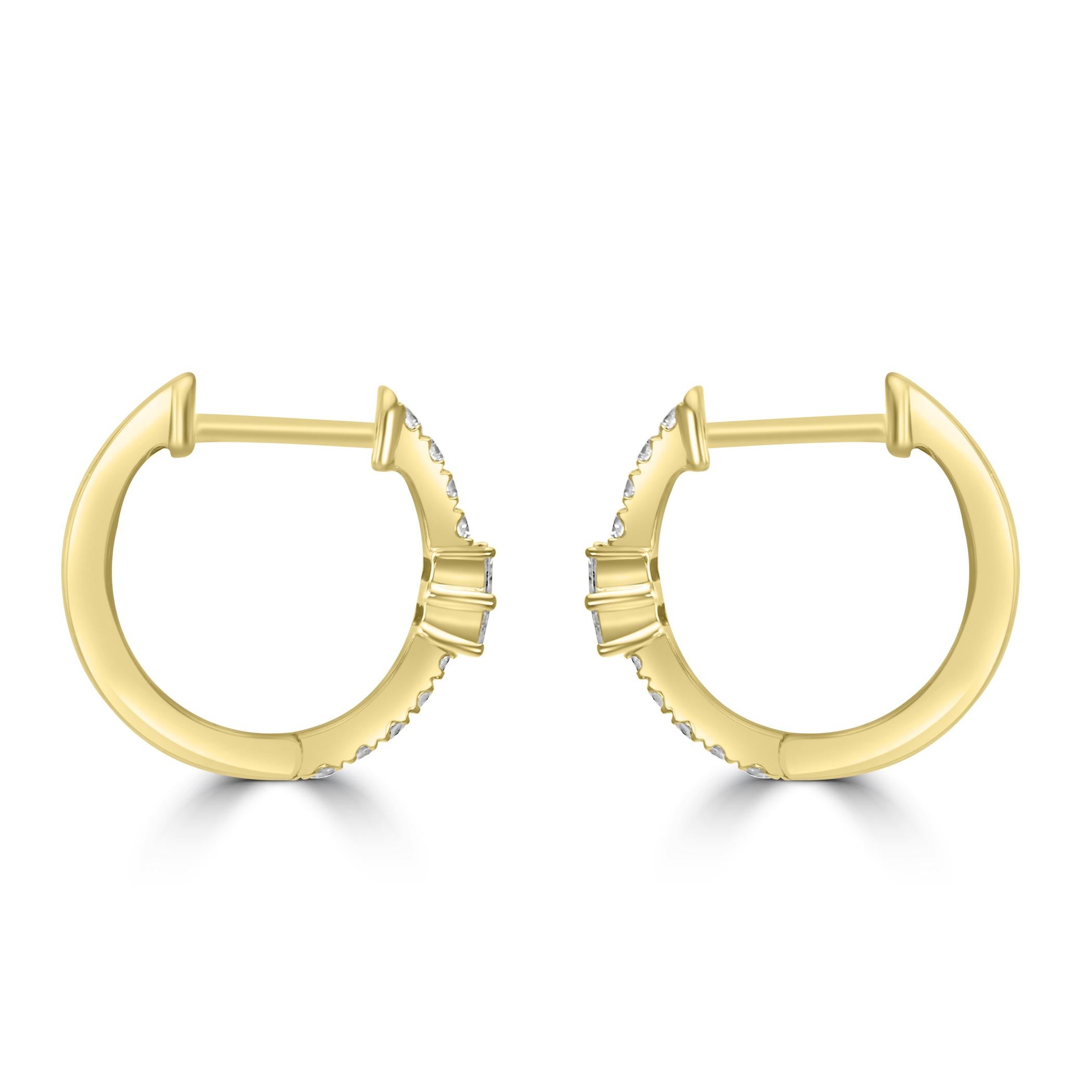 0,19 Quilates Diamante Blanco Redondo Oro Amarillo de 14 Kilates Pendiente Abrazador Fancy Fashion Moderno en venta