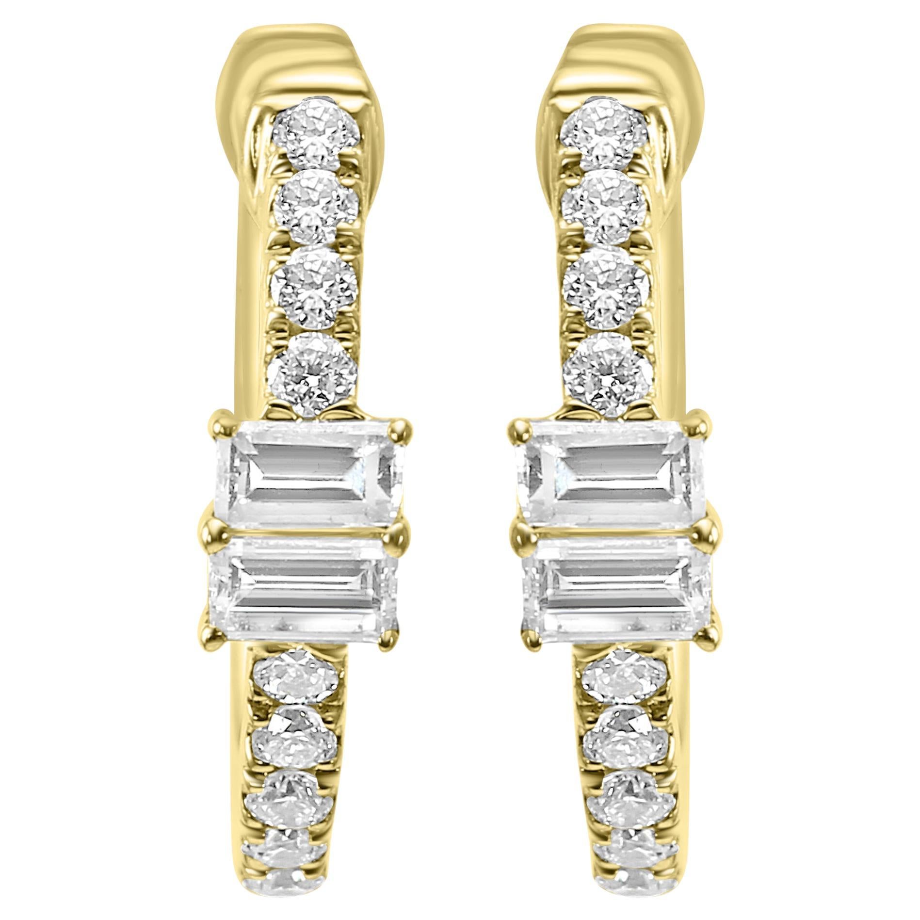 0,19 Quilates Diamante Blanco Redondo Oro Amarillo de 14 Kilates Pendiente Abrazador Fancy Fashion en venta