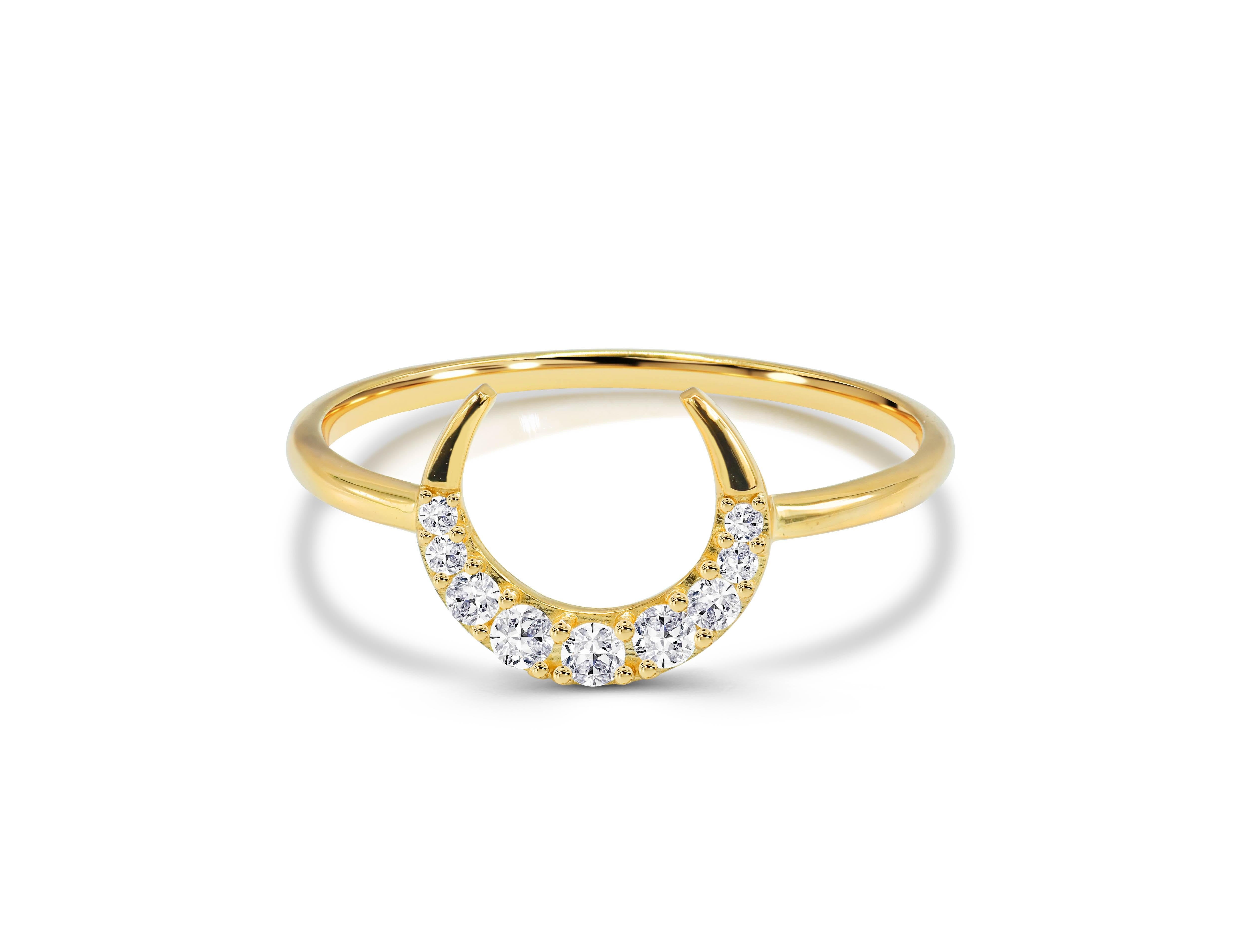 For Sale:  0.19 Ct Diamond Crescent Moon Ring in 14K Gold 5