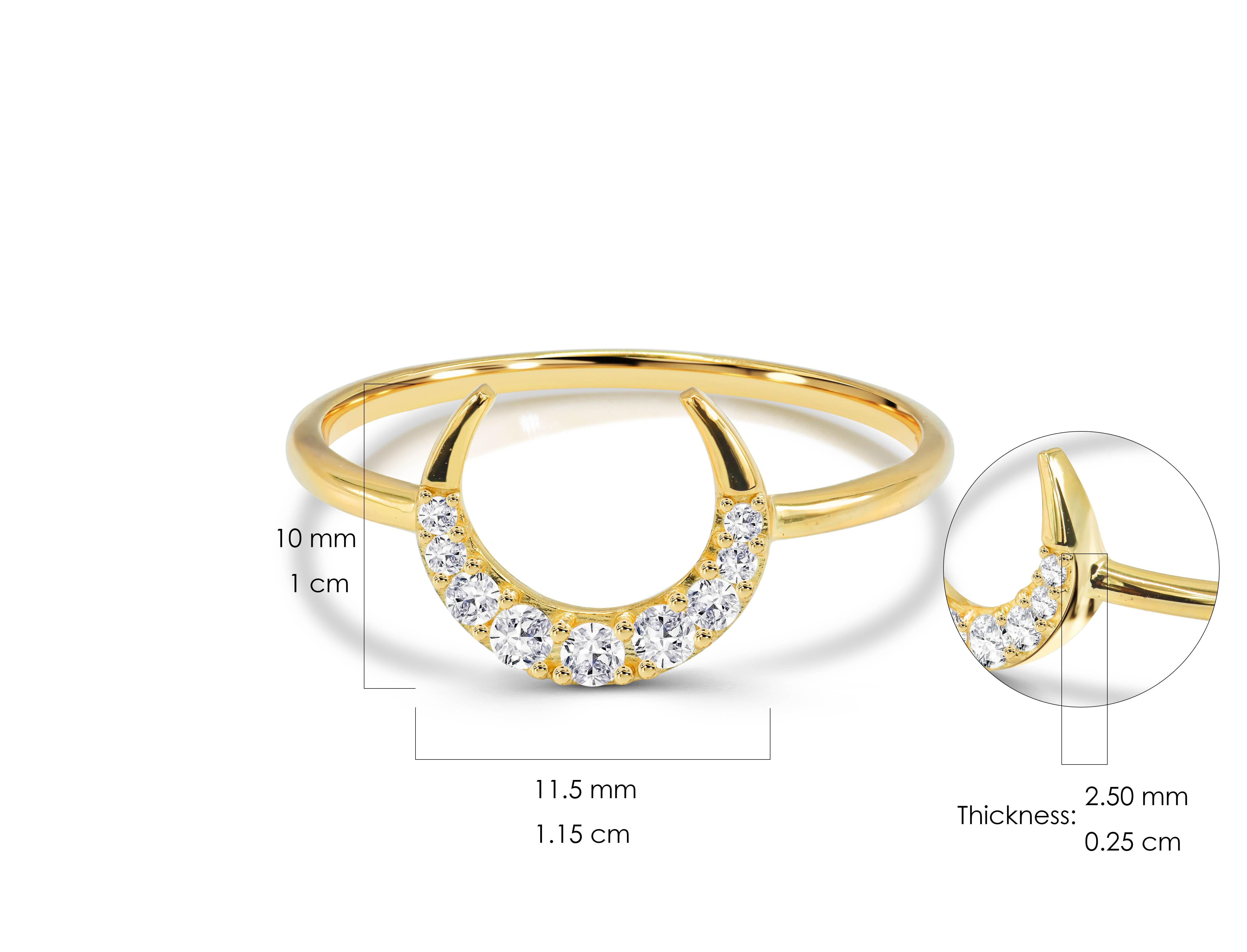 For Sale:  0.19 Ct Diamond Crescent Moon Ring in 18K Gold 9