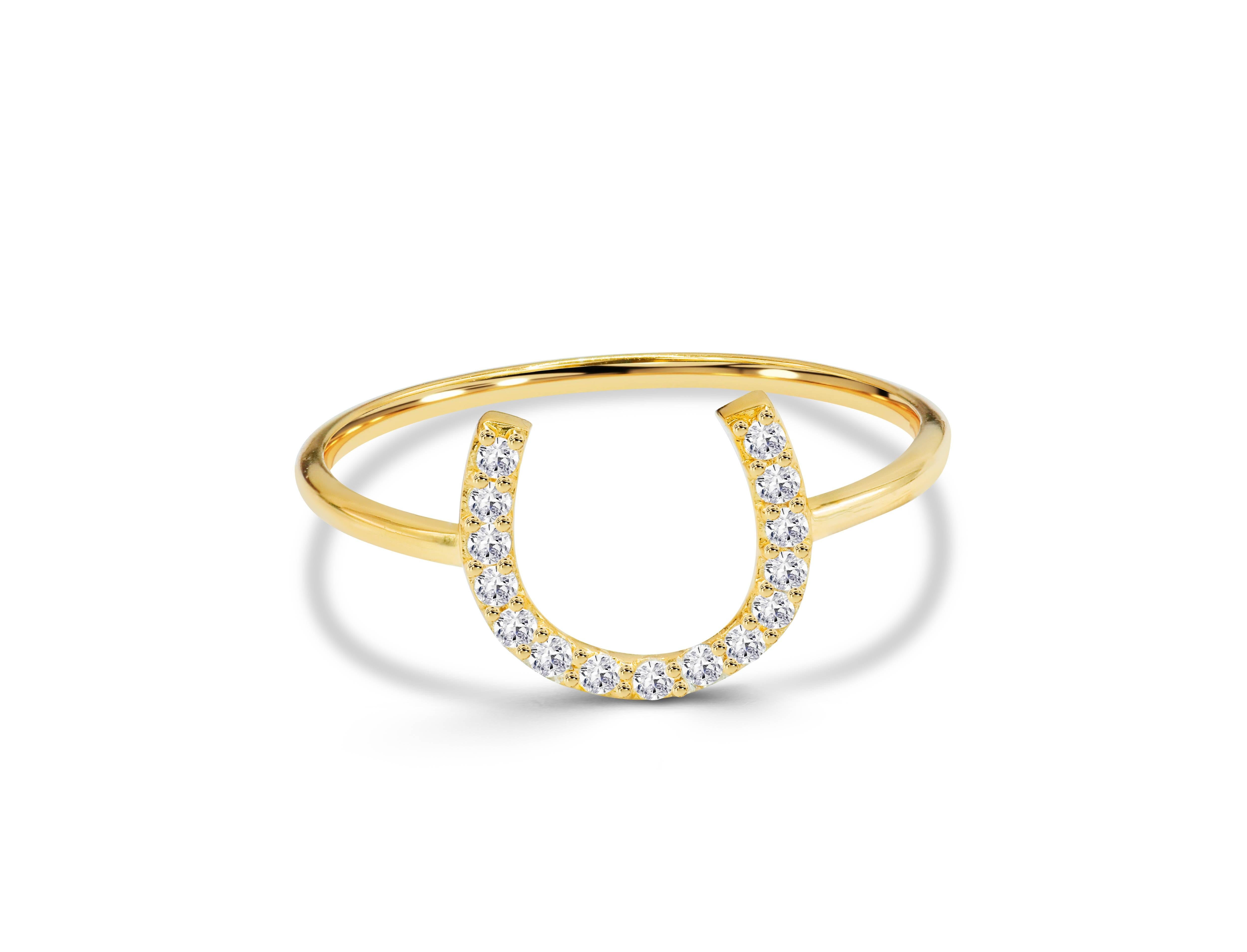 En vente :  Bague en fer à cheval avec diamant 0,19 Ct en or 14k 5