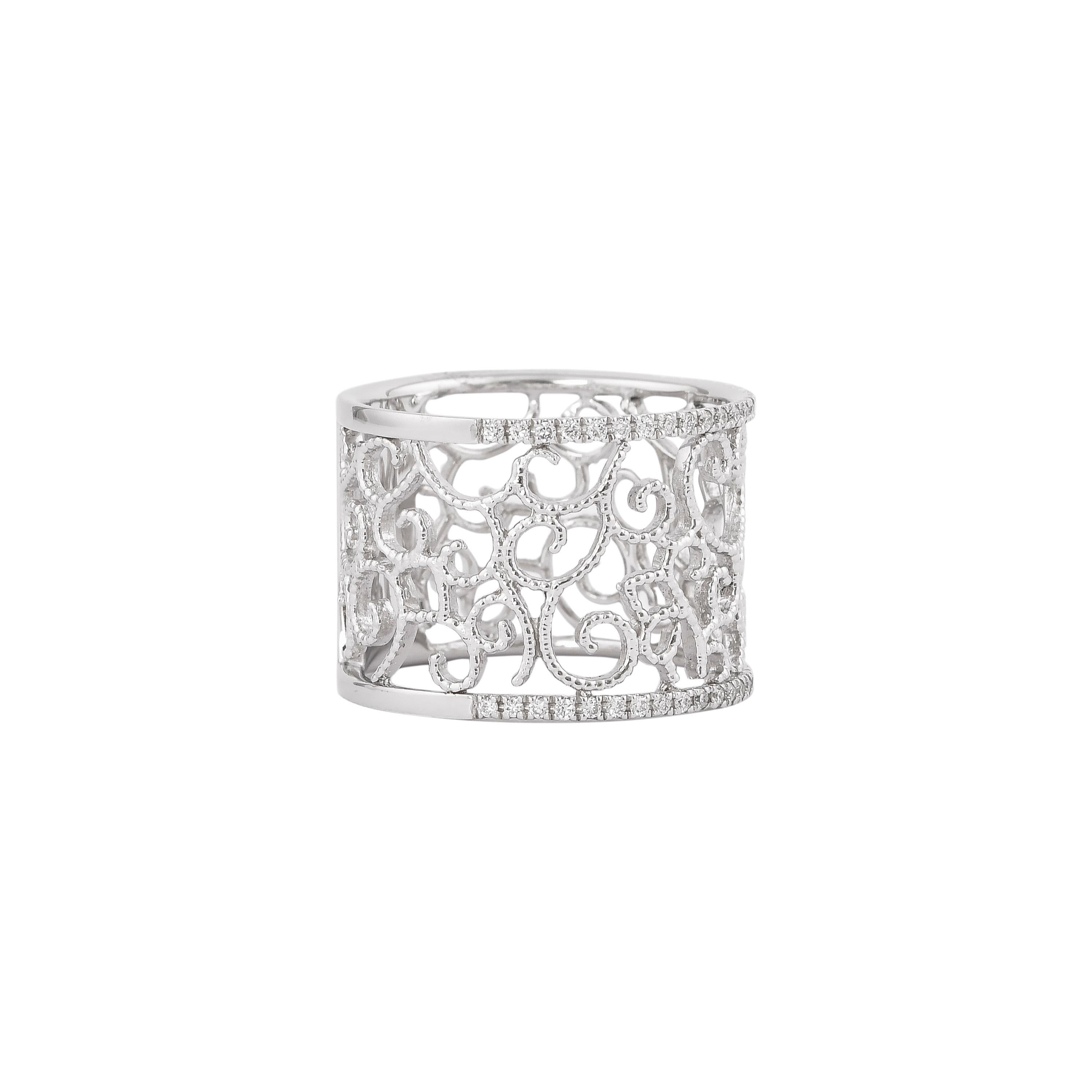 Unique and Designer Cocktail Rings by Sunita Nahata Fine Design.

Classic Diamond ring in 18K White gold. 

Diamond: 0.193 carat, 1.00mm size, round shape, G colour, VS clarity.

Gold: 6.85g, 18K White gold. 
Ring Size: US 6.75 - Size can be
