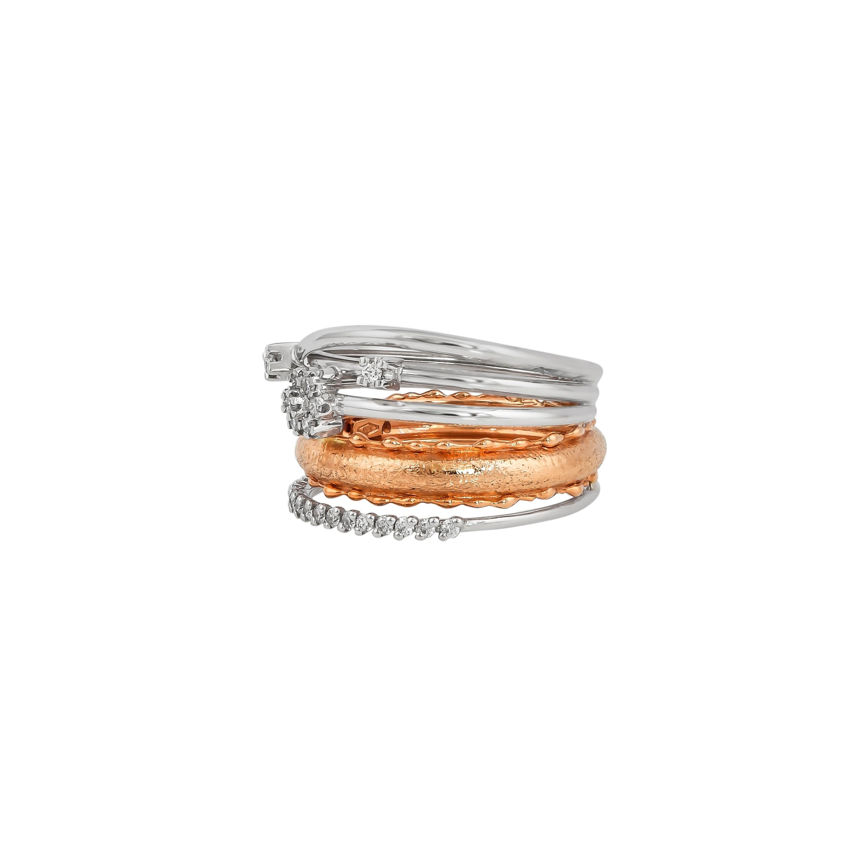 Contemporary 0.198 Carat Diamond Ring in 18 Karat White & Rose Gold For Sale