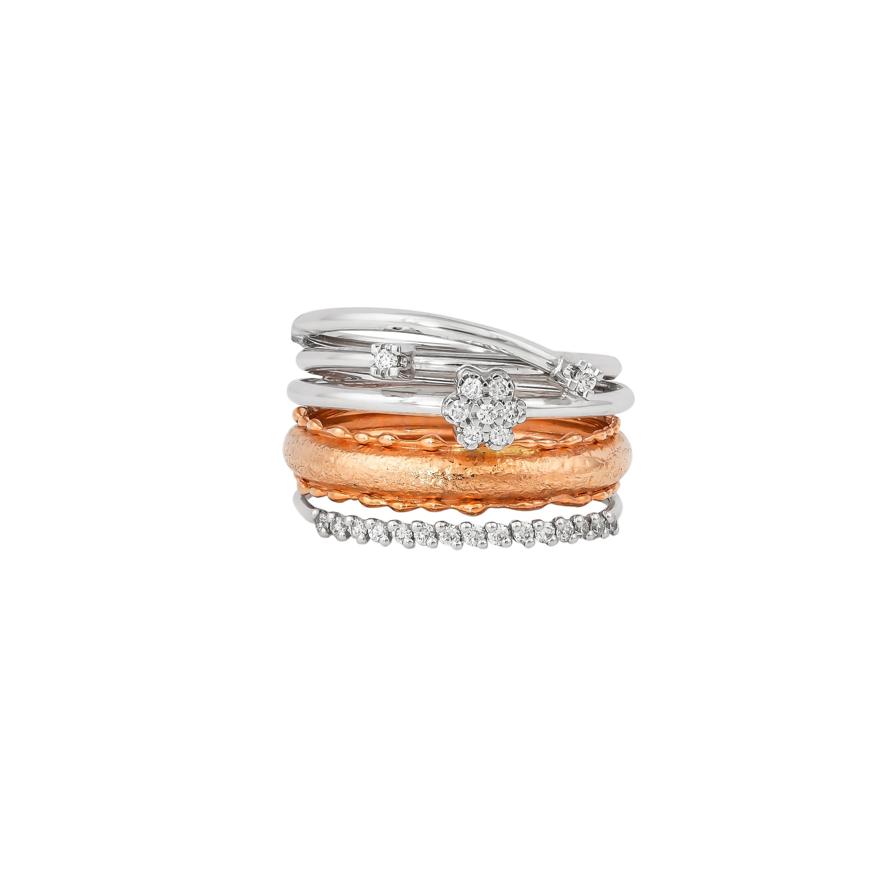 Round Cut 0.198 Carat Diamond Ring in 18 Karat White & Rose Gold For Sale