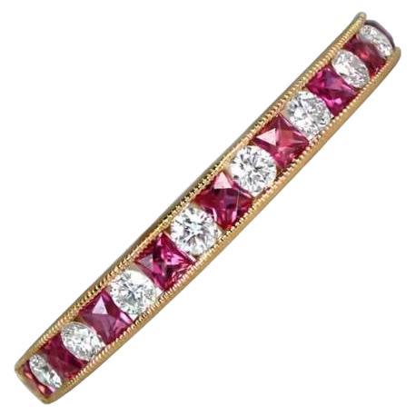 0.19ct Diamond & 0.30ct Ruby Band Ring, 18k Yellow Gold