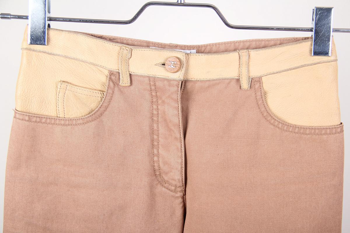 Women's 01A CHANEL 2001 Fall RTW jeans with leather For Sale