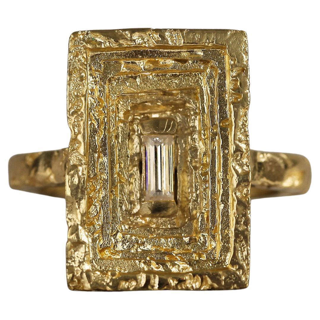 0.2 Carat Baguette Diamond Gold Sculptural Statement Ring For Sale