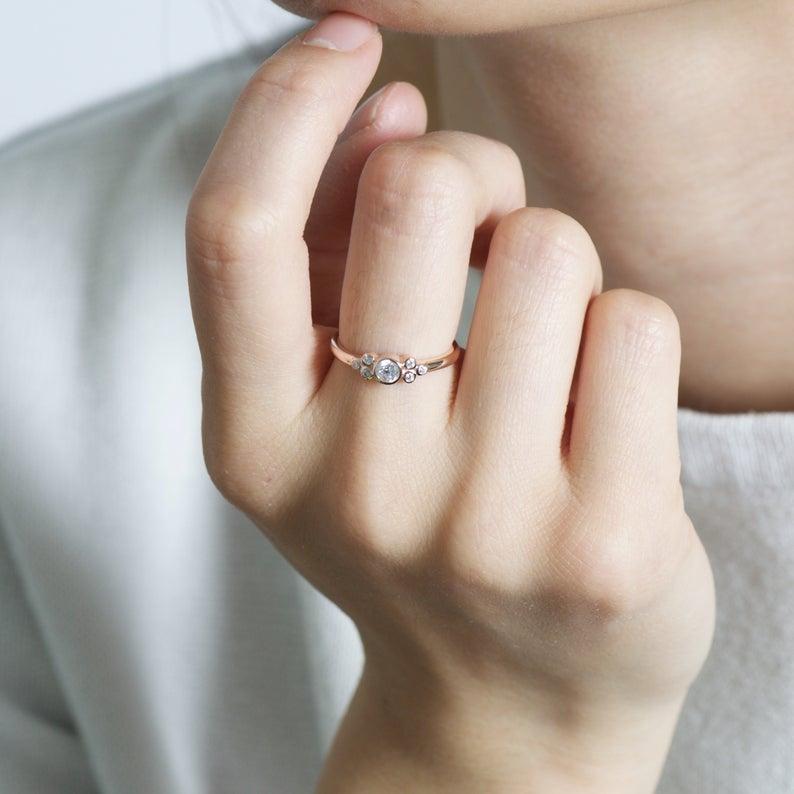 For Sale:  0.2 Carat Diamond Ring, 18 Karat Cluster Ring, Bezel Ring, Engagement Ring 8