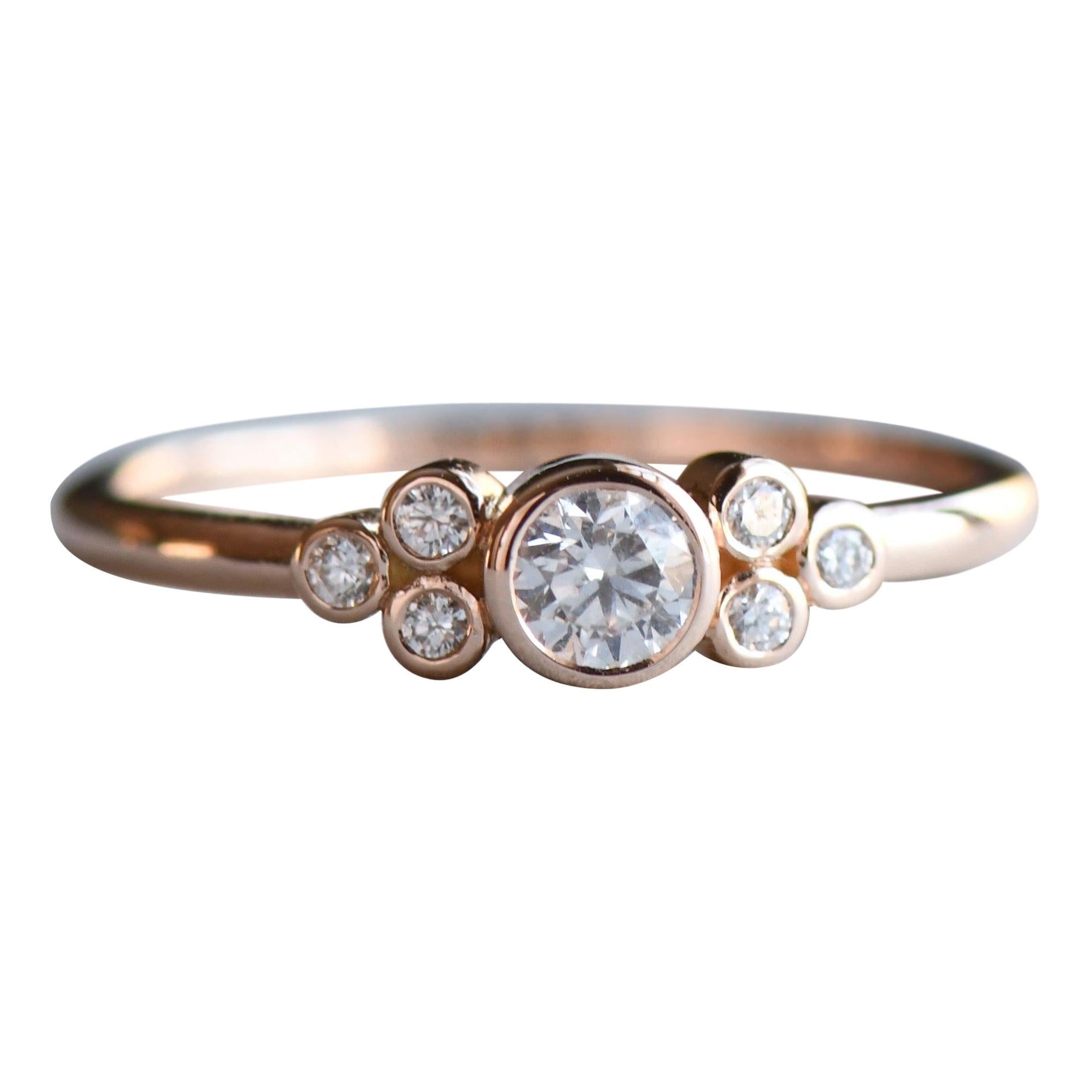 0.2 Carat Diamond Ring, 18 Karat Cluster Ring, Bezel Ring, Engagement Ring