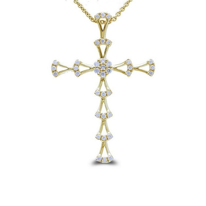     Diamond Carat Weight: The cross pendant boasts a total of 0.2 carats of diamonds. The design incorporates 37 round-cut diamonds, meticulously set to create a stunning and meaningful arrangement.

    Gold Type: Crafted with precision in 14K