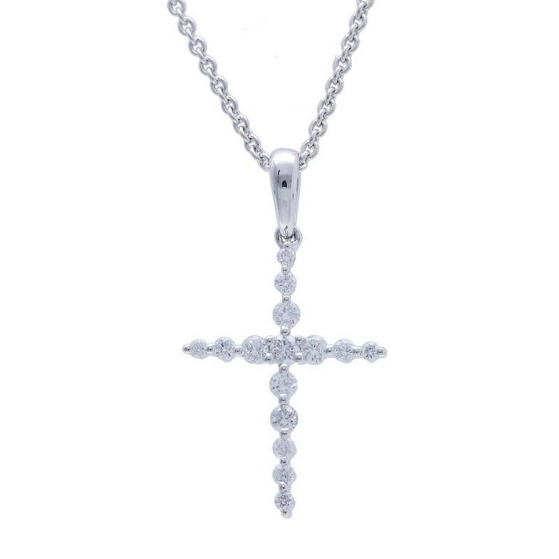 Modern 0.2 Carat Diamonds in 14K White Gold Cross Pendant For Sale