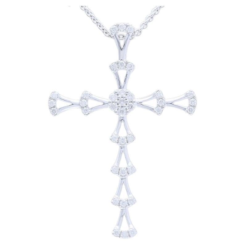0.2 Carat Diamonds Cross Pendant in 14K White Gold For Sale
