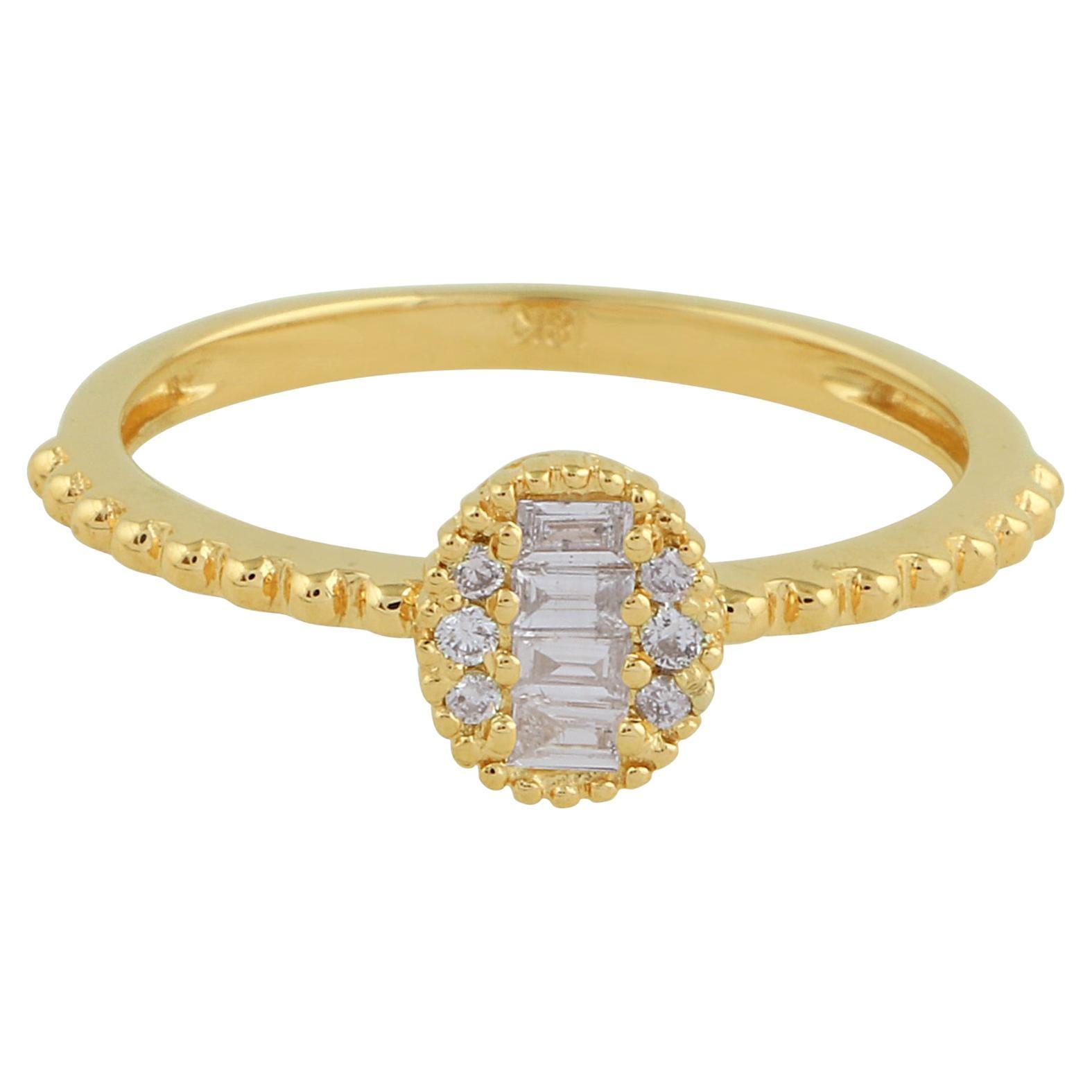 For Sale:  0.2 Carat SI Clarity HI Color Baguette Diamond Promise Ring 18 Karat Yellow Gold