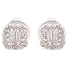 0.2 Carat SI Clarity HI Color Baguette Diamond Stud Earrings 10 Karat White Gold