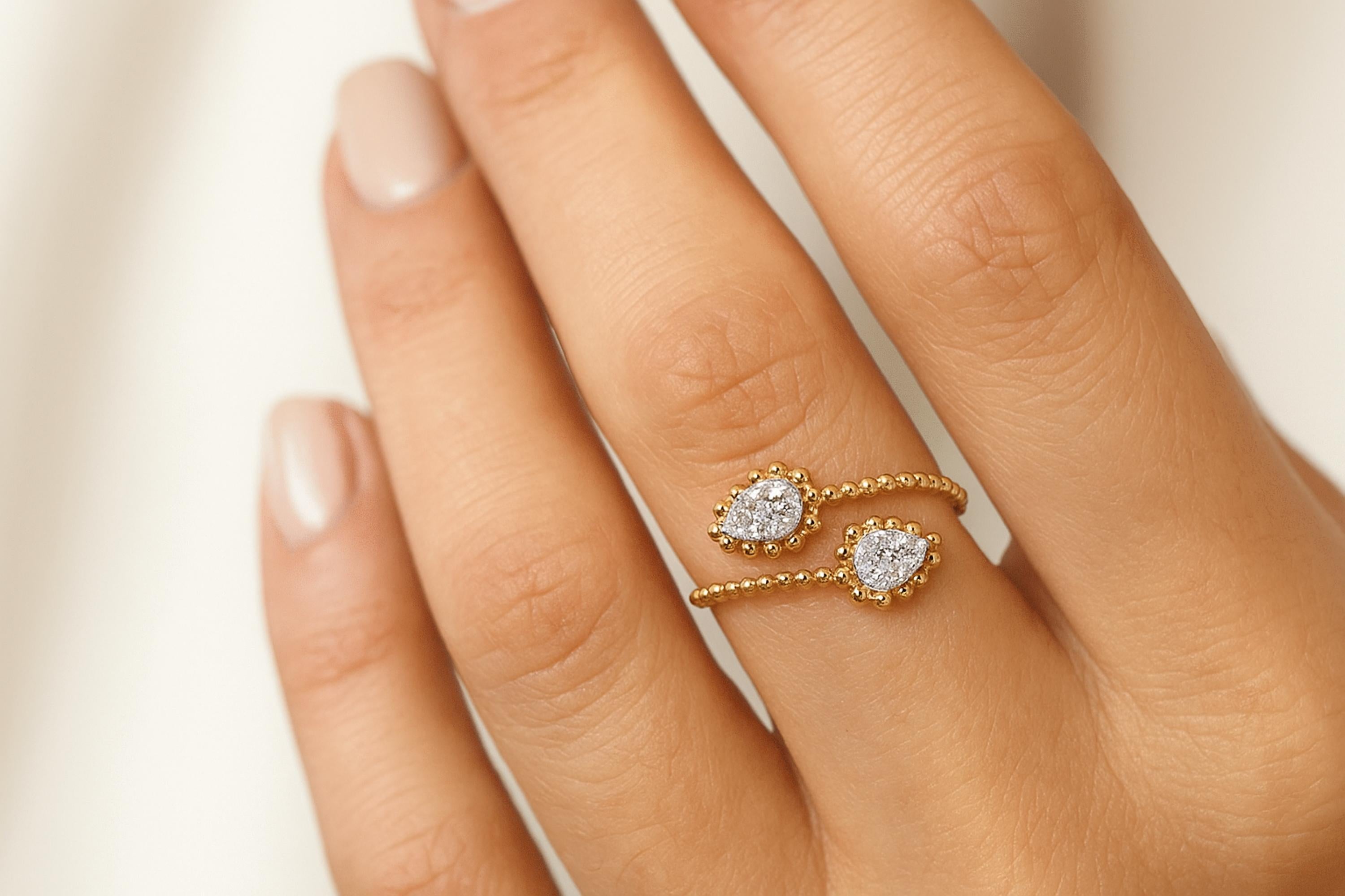 En vente :  0.2 Carat SI Clarity HI Color Diamond Bague ouverte Bypass en or jaune 18 carats 2