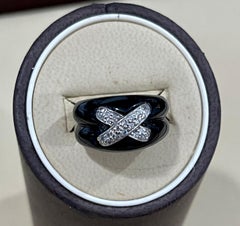 0.2 Carat White Diamond and Black Onyx XO Ring 18 Karat White Gold