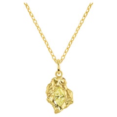 0.2 Yellow Diamond Marquise and 18k Gold Solitaire Delicate Pendant & Chain