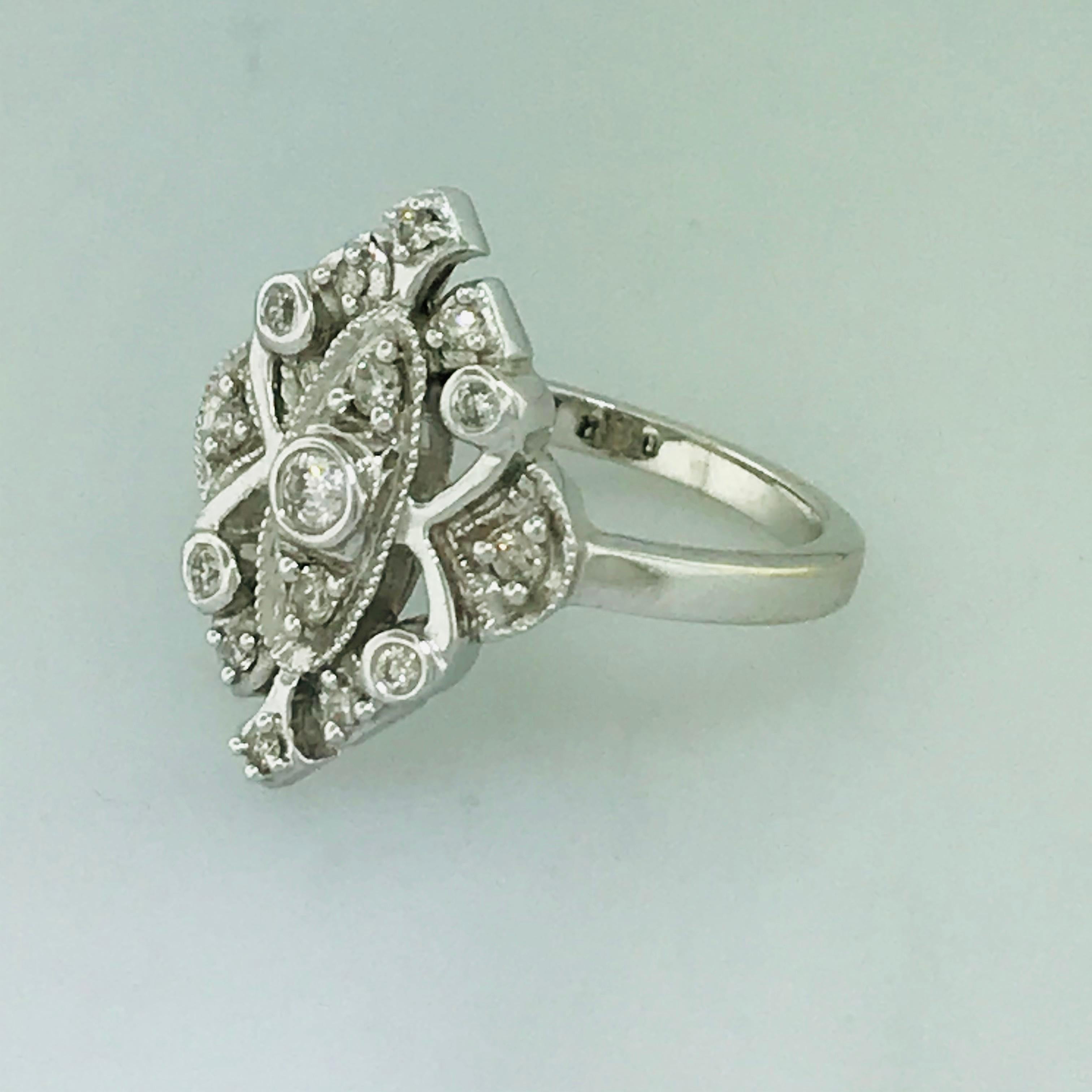 Art Nouveau Estate Engagement Ring w Diamonds .20 Carat Total Diamond Weight Vintage Design