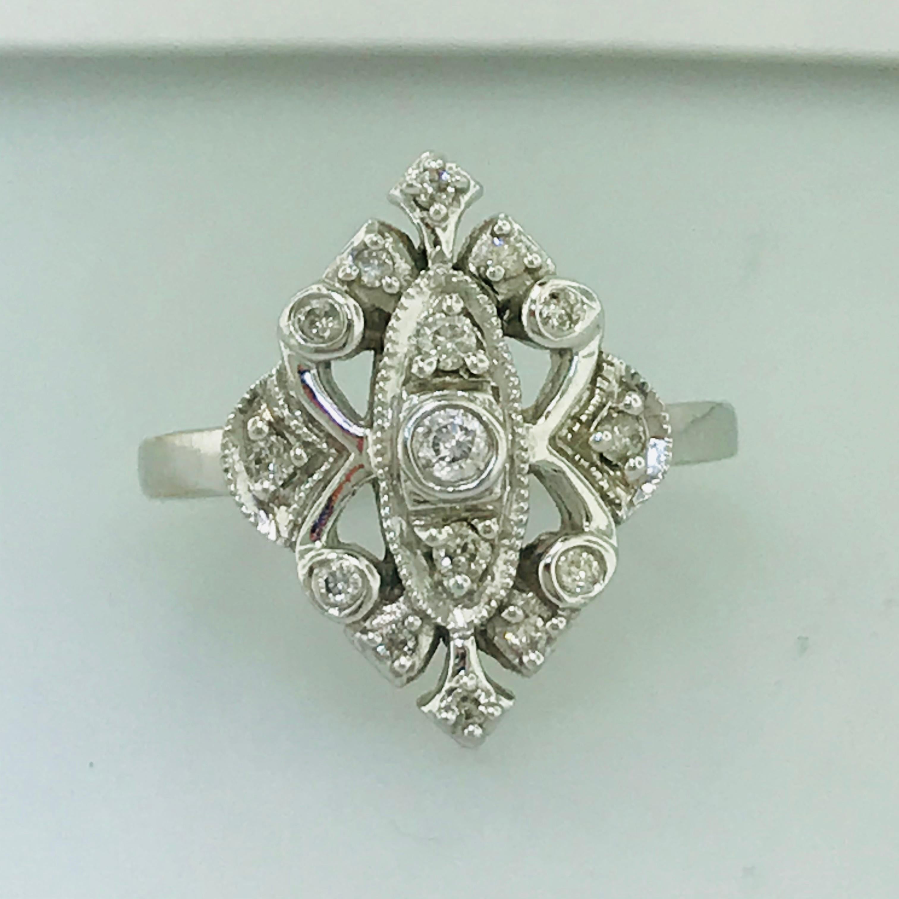 Round Cut Estate Engagement Ring w Diamonds .20 Carat Total Diamond Weight Vintage Design