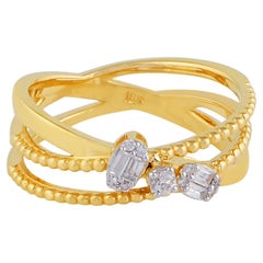 0.20 Carat Baguette Diamond Criss Cross Ring 18 Karat Yellow Gold Fine Jewelry