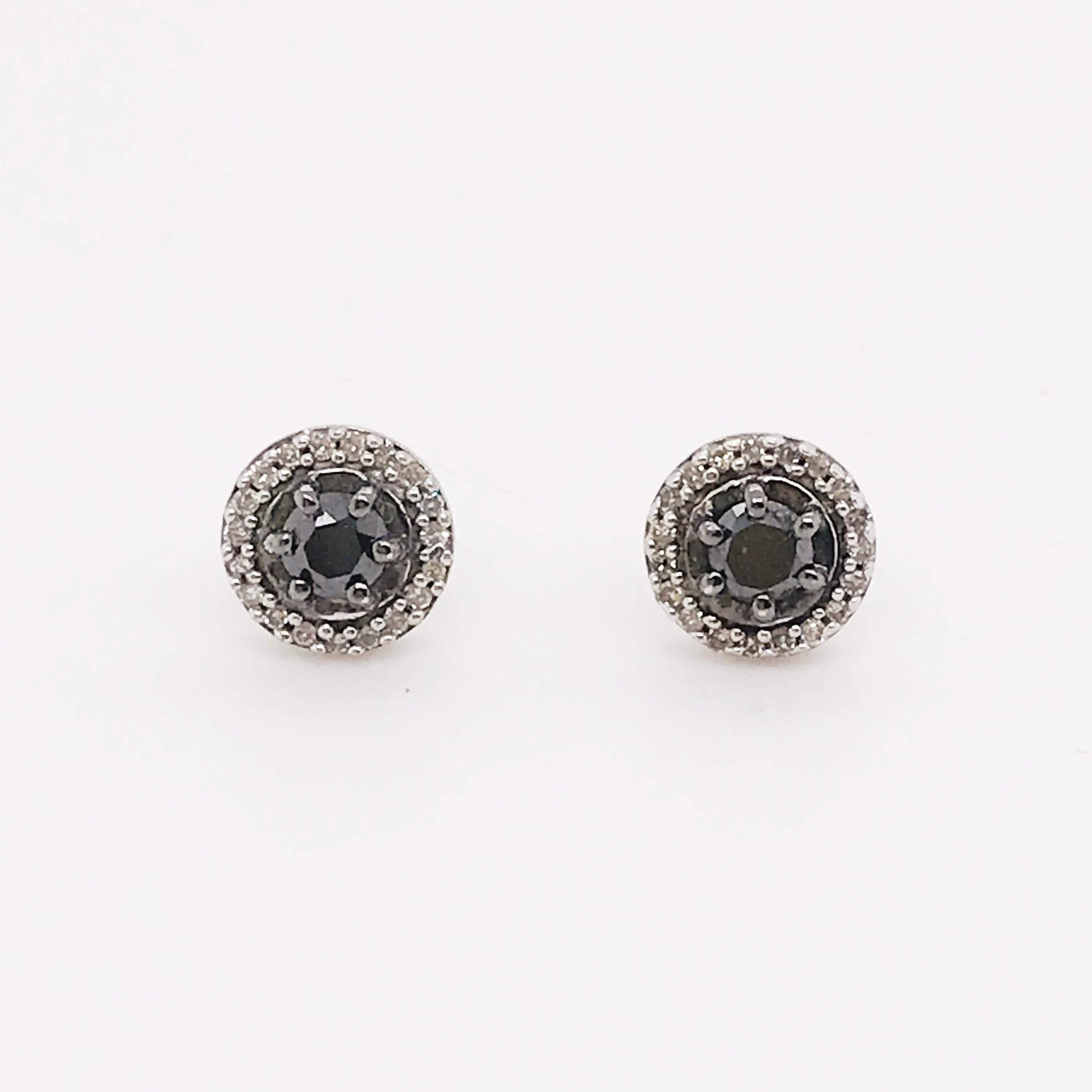 .20 Carat Black Diamond and White Diamond Halo Stud Earrings in Sterling Silver In New Condition In Austin, TX