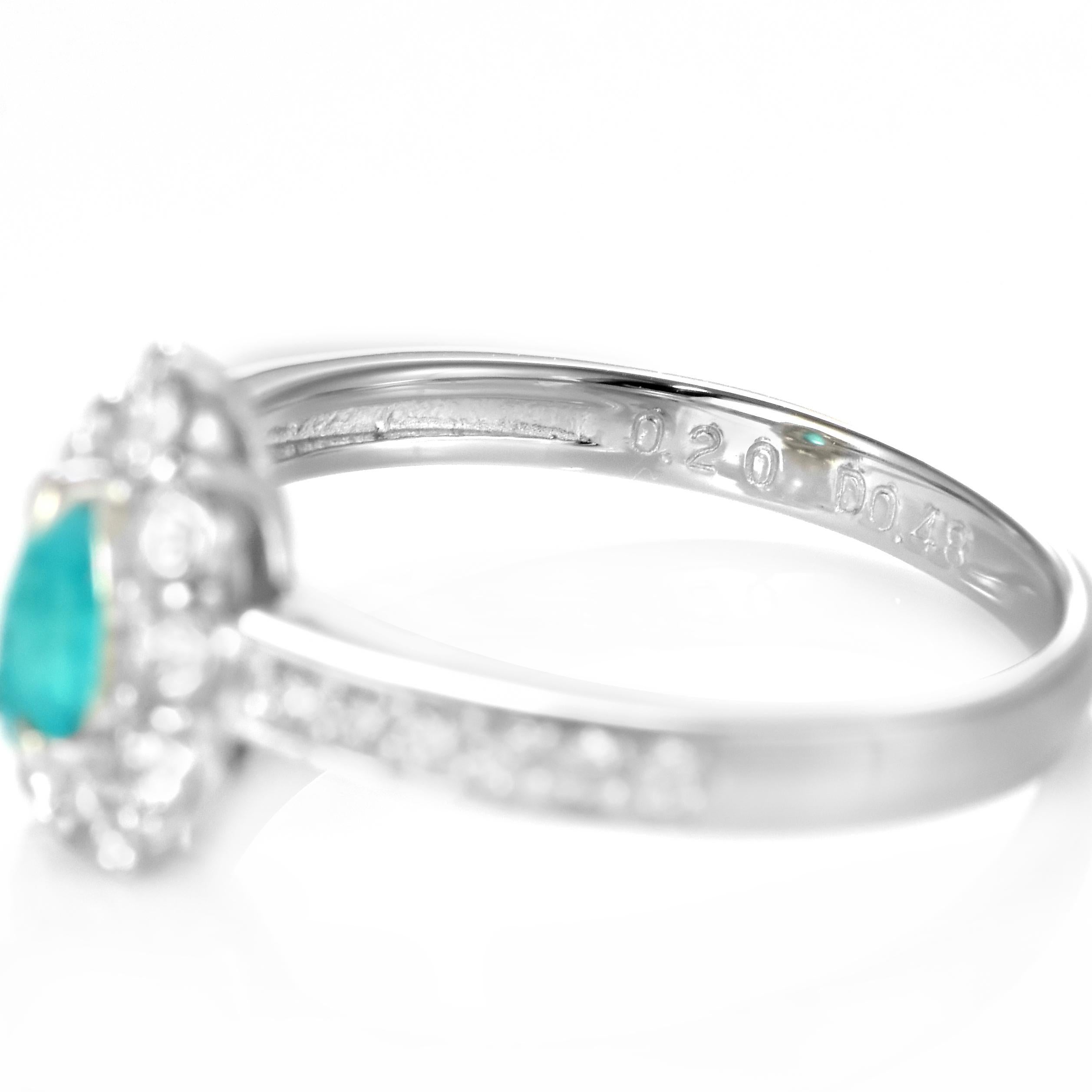 0.20 Carat Brazilian Paraiba Tourmaline and Diamond Ring Made in Platinum For Sale 9