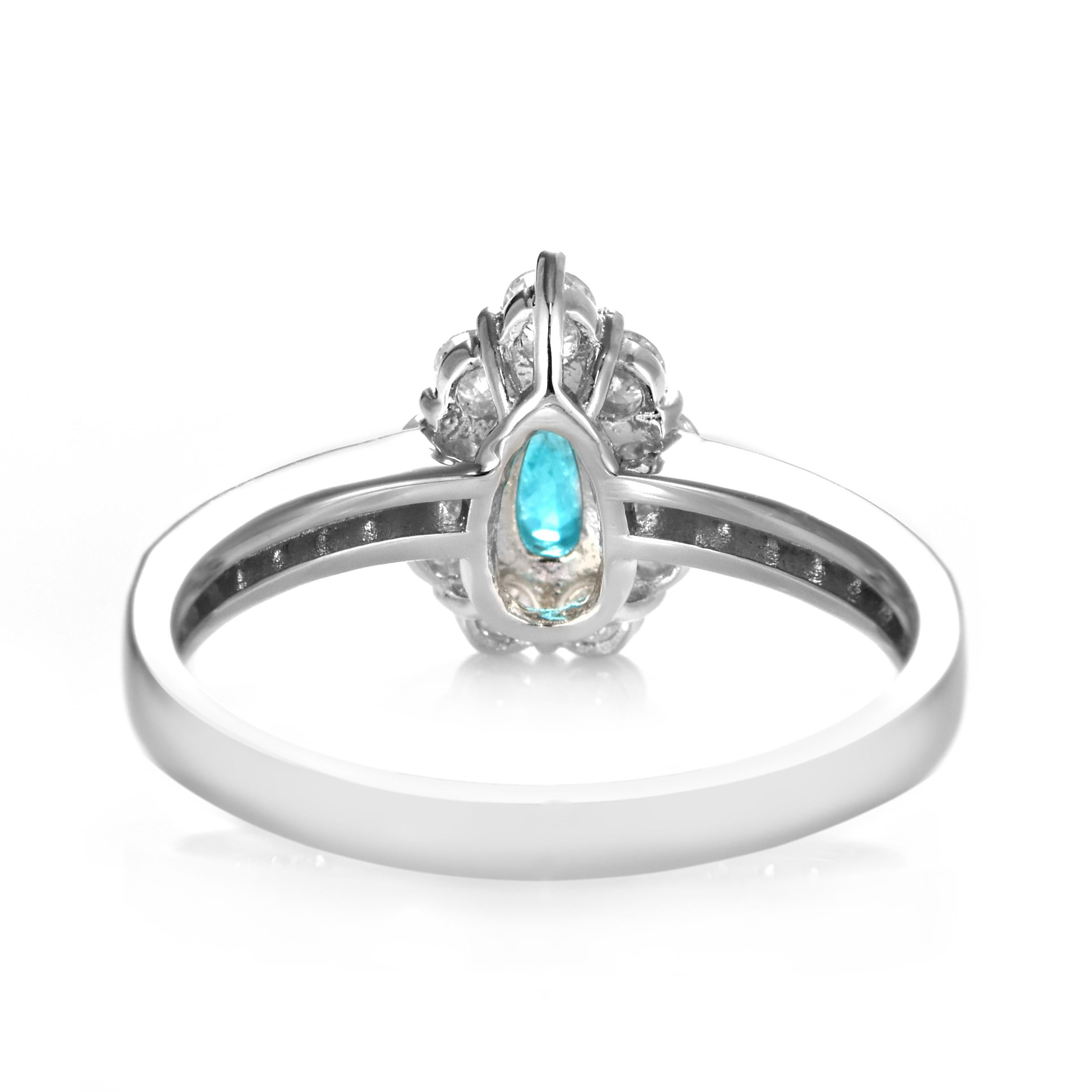 Women's 0.20 Carat Brazilian Paraiba Tourmaline and Diamond Ring Made in Platinum For Sale