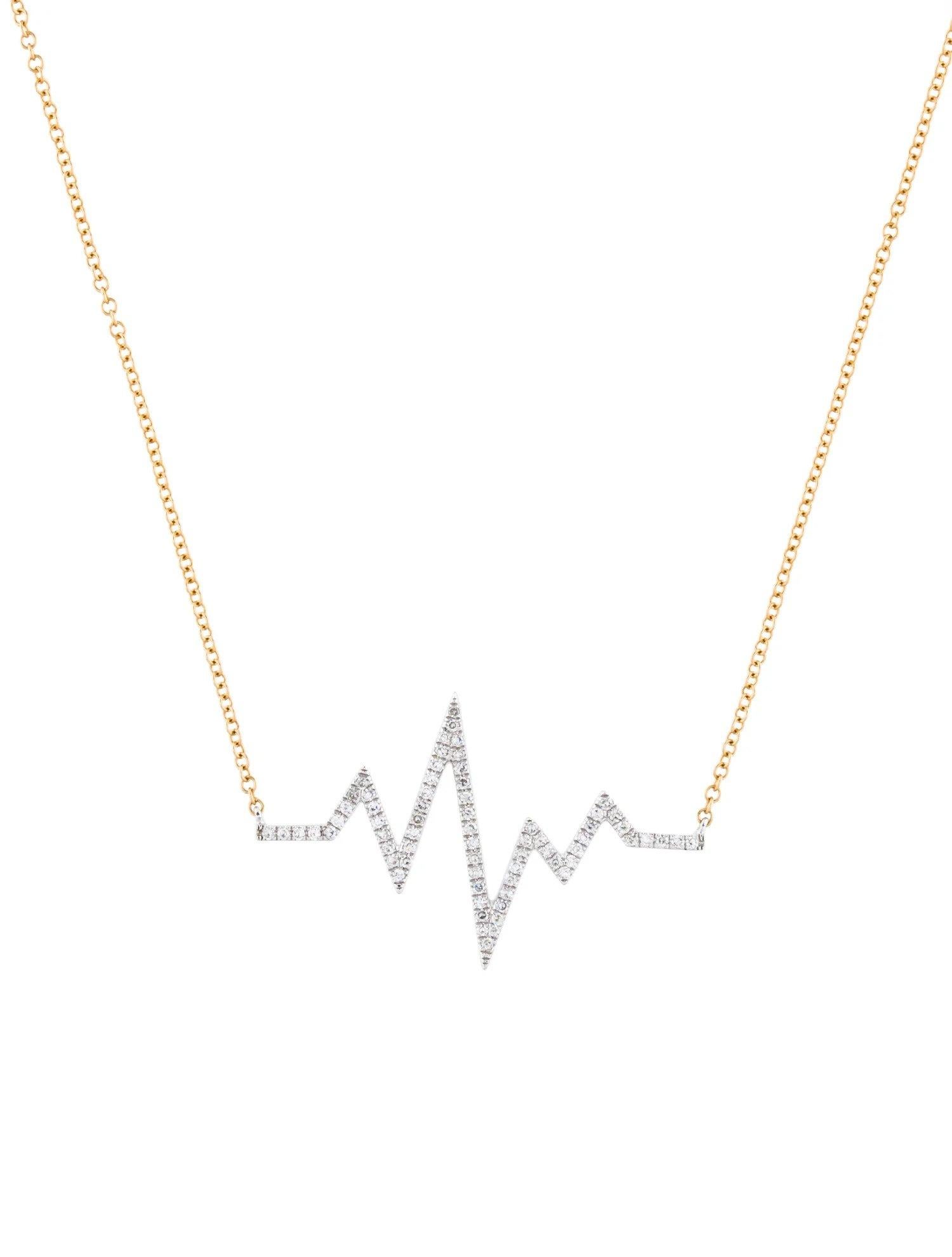 Round Cut 0.20 Carat Diamond Heartbeat Two Tone Pendant Necklace For Sale