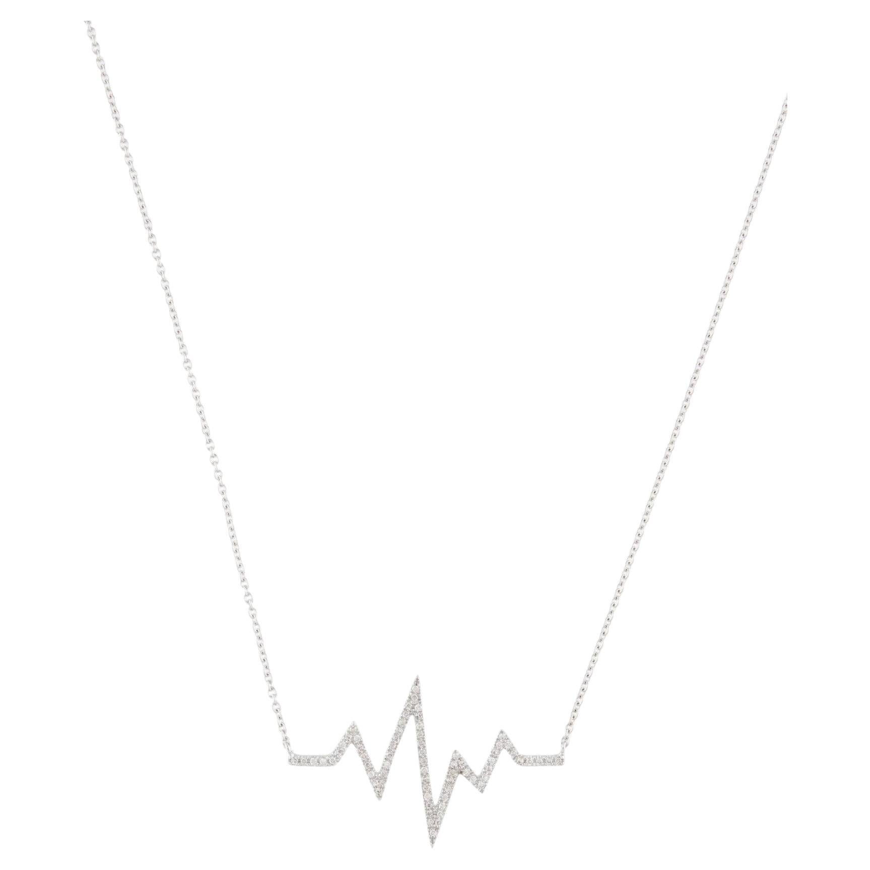 Round Cut 0.20 Carat Diamond Heartbeat White Gold Pendant Necklace For Sale