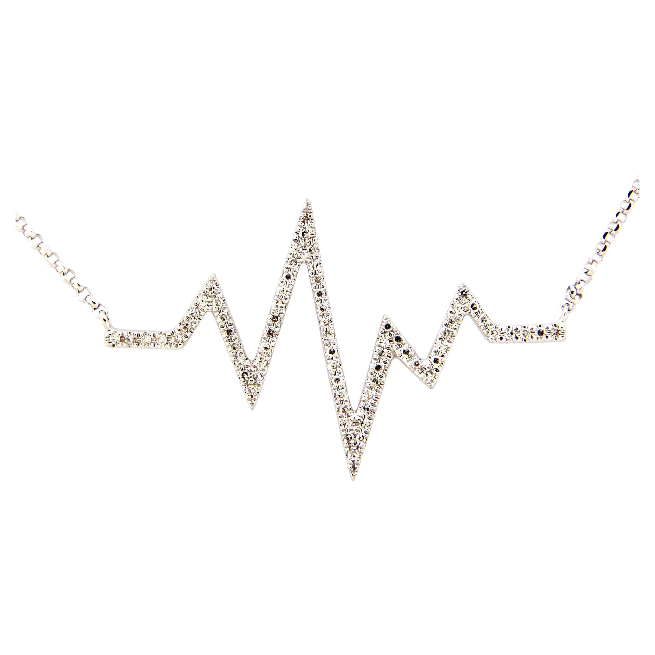 0.20 Carat Diamond Heartbeat White Gold Pendant Necklace For Sale