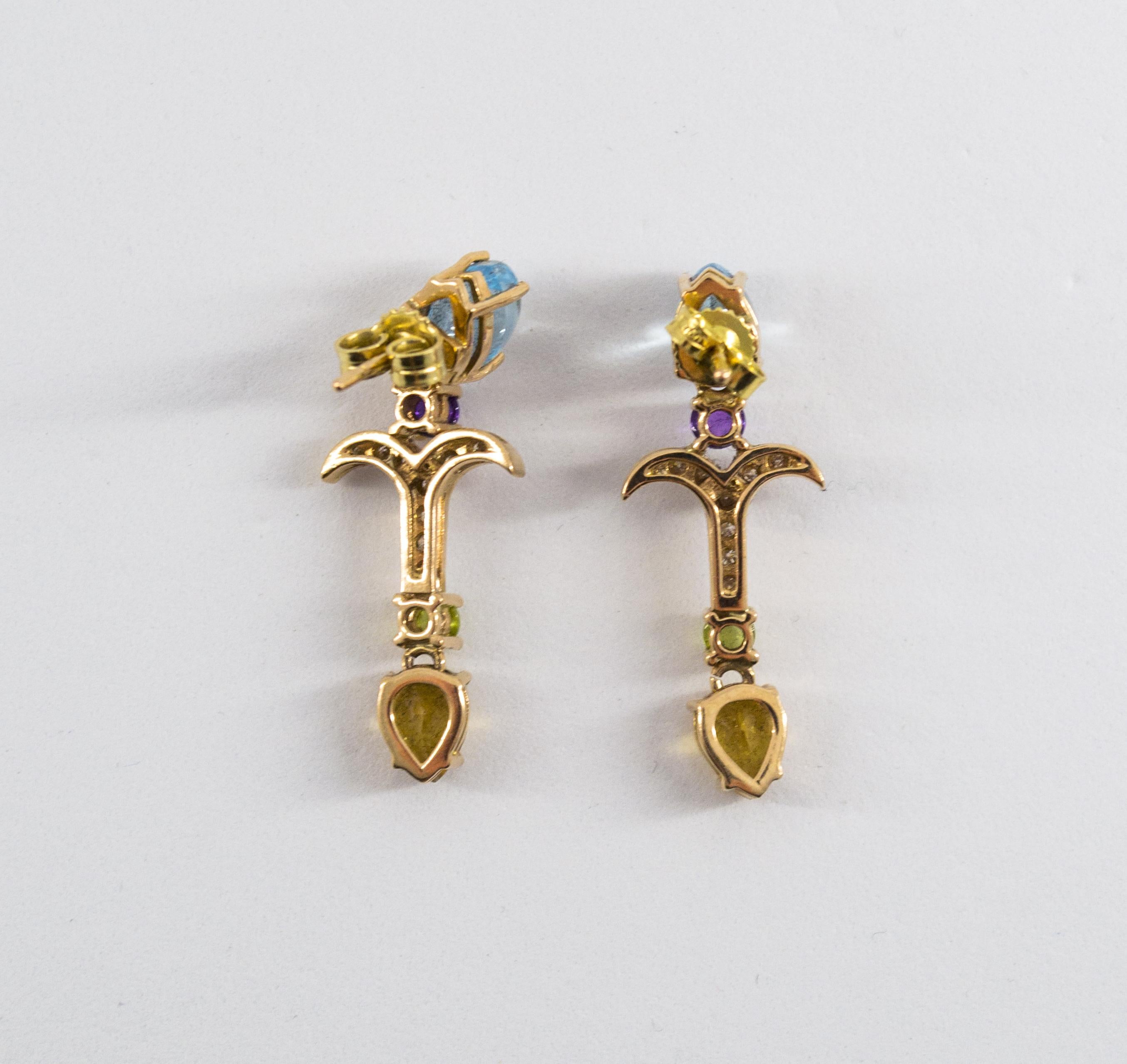 0.20 Carat Diamond Peridot Amethyst Citrine Blue Topaz Yellow Gold Stud Earrings For Sale 5