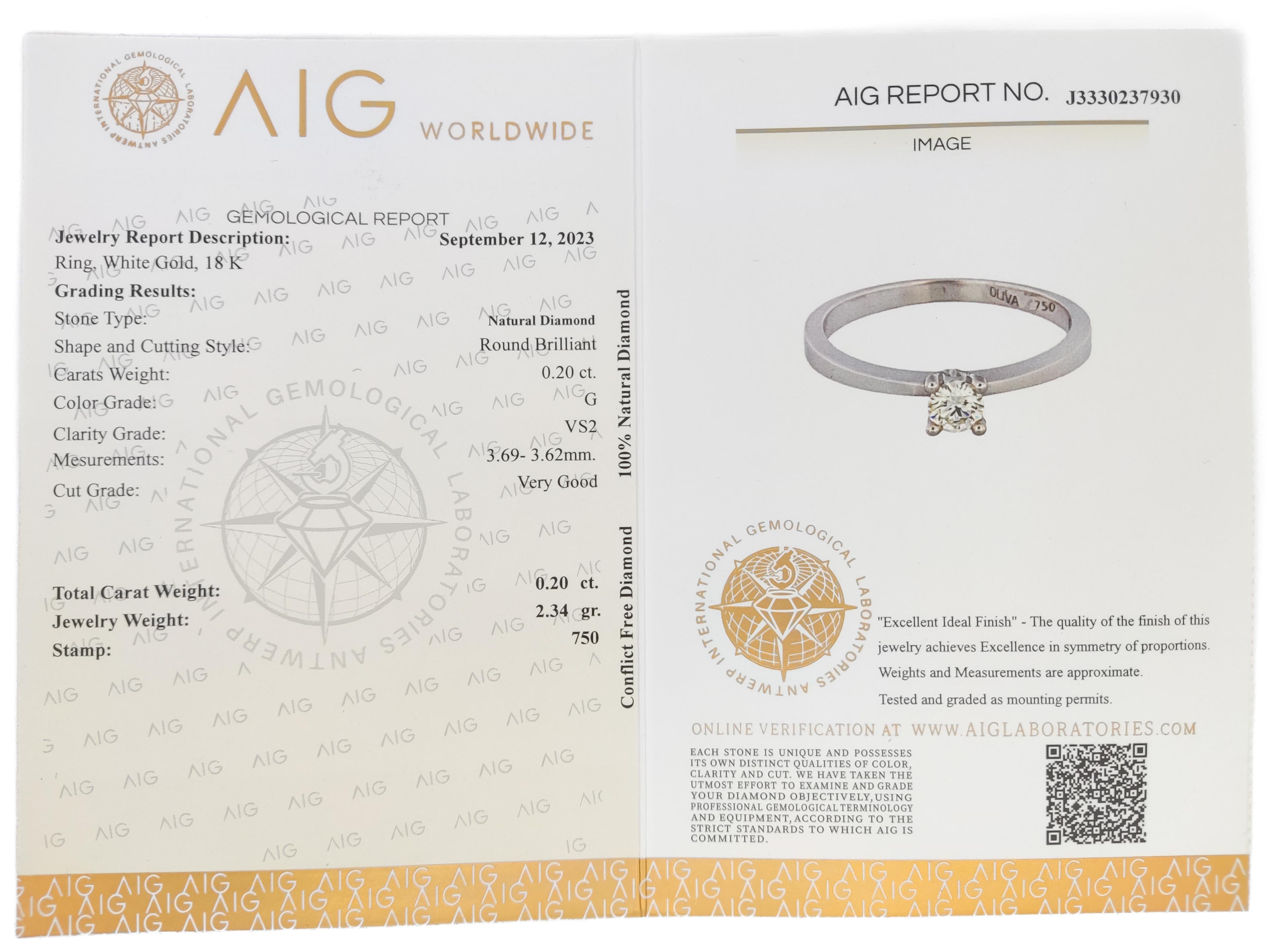 NO RESERVE 0,20CT Verlobungsring aus 18 Karat Weißgold mit rundem Diamant Solitär im Angebot 5