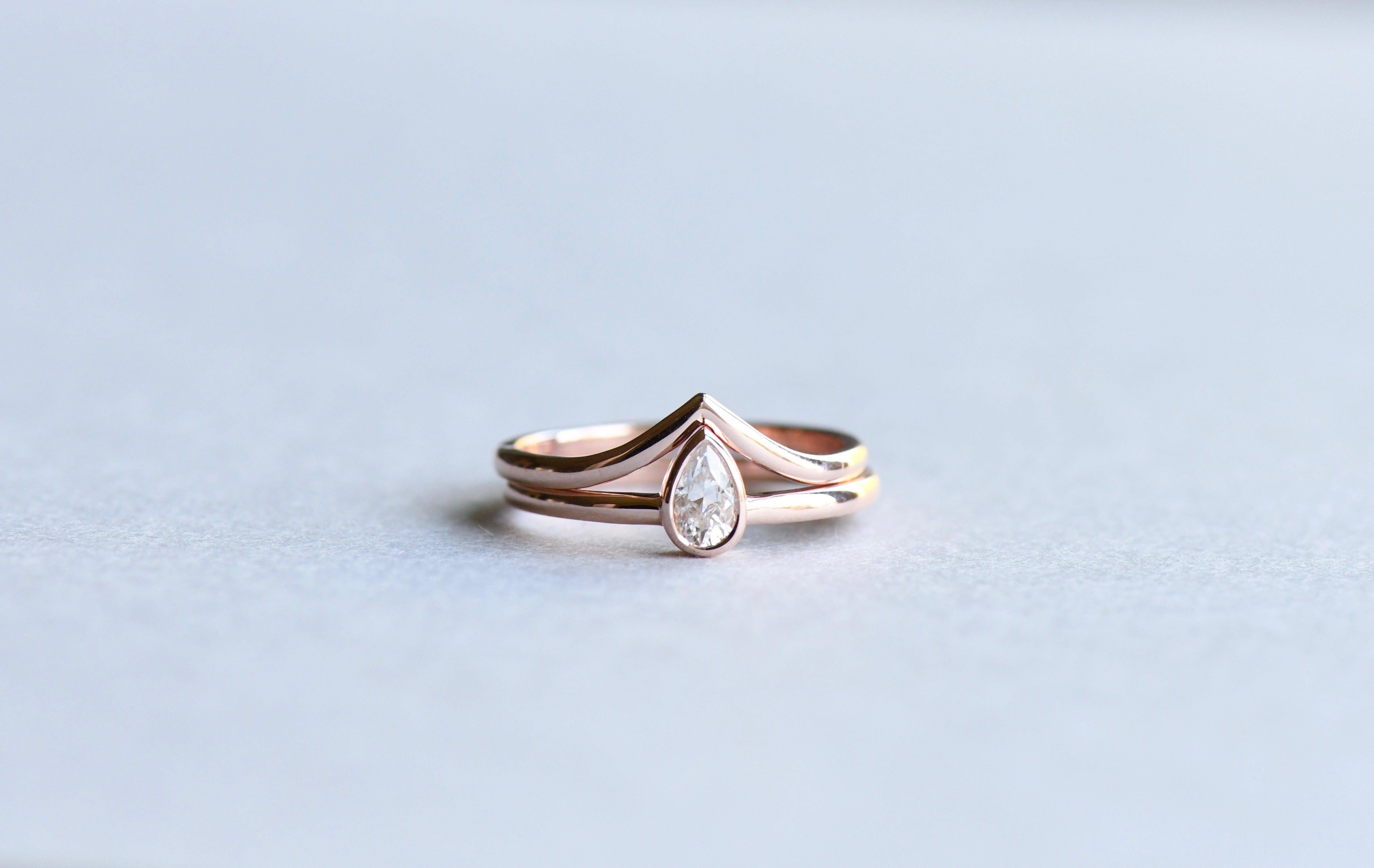 For Sale:  0.20 Carat Diamond Teardrop Ring Stacked with Chevron Rose Gold Ring 4