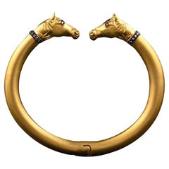 0.20 Carat Diamonds Horse Cuff Bangle Bracelet w/ Hinge by Kurtulan Jewellery