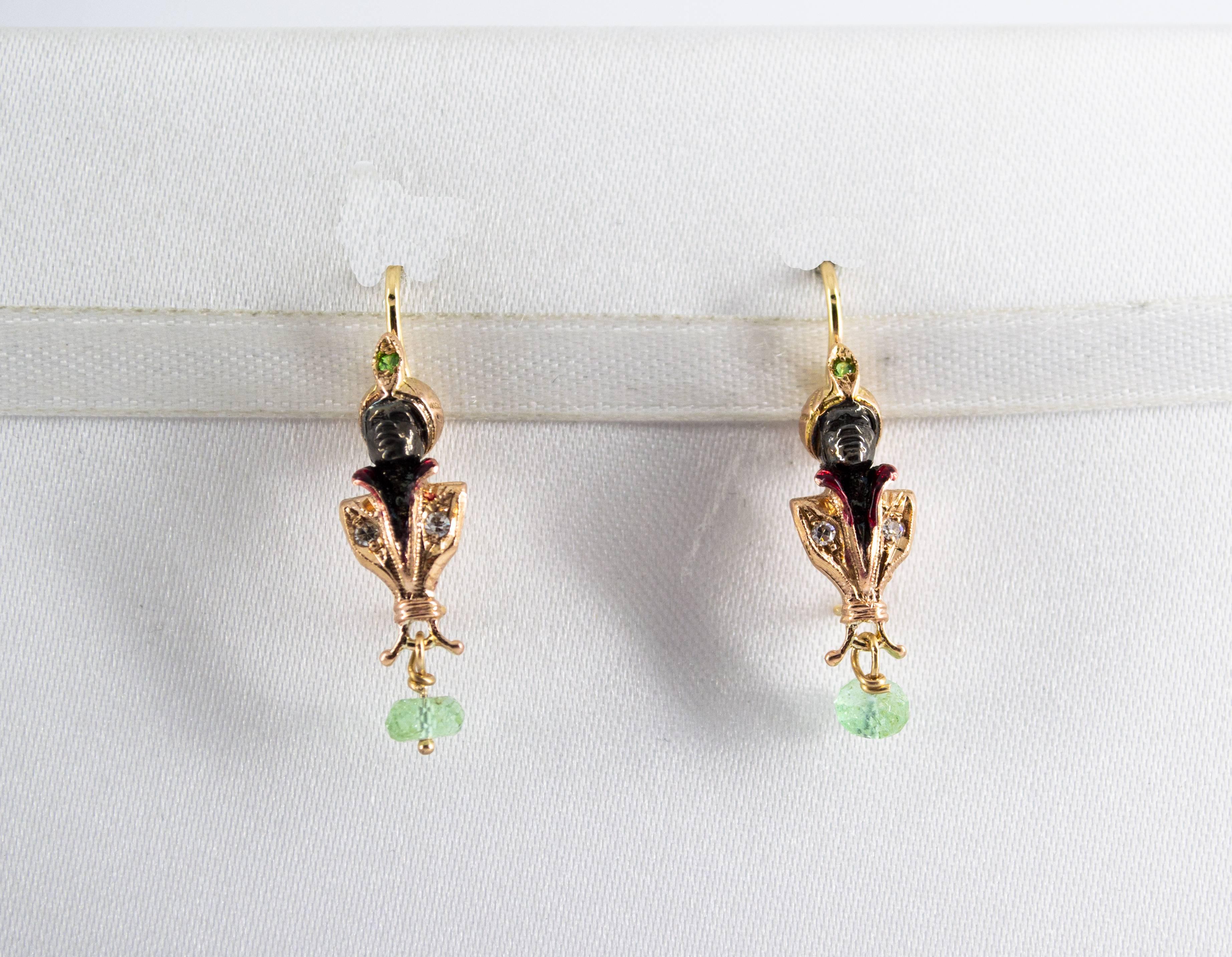 These Earrings are made of 9K Yellow Gold and Sterling Silver.
These Earrings have 0.08 Carats of Diamonds.
These Earrings have 0.20 Carats of Emeralds.
These Earrings have also Tsavorite.
We're a workshop so every piece is handmade, customizable