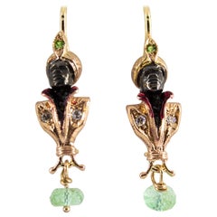 0.20 Carat Emerald Diamond Tsavorite Yellow Gold "Moor of Venice" Stud Earrings