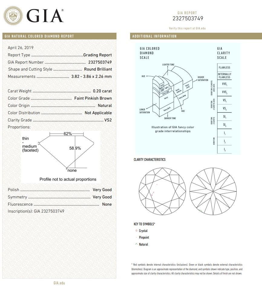 0.20 Carat Faint Pinkish Brown Diamond Pendant VS2 Clarity GIA Certified For Sale 4