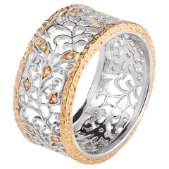 0.20 Carat Cubic Zirconia Filigree Sterling Silver Two-Tone Wedding Band Ring