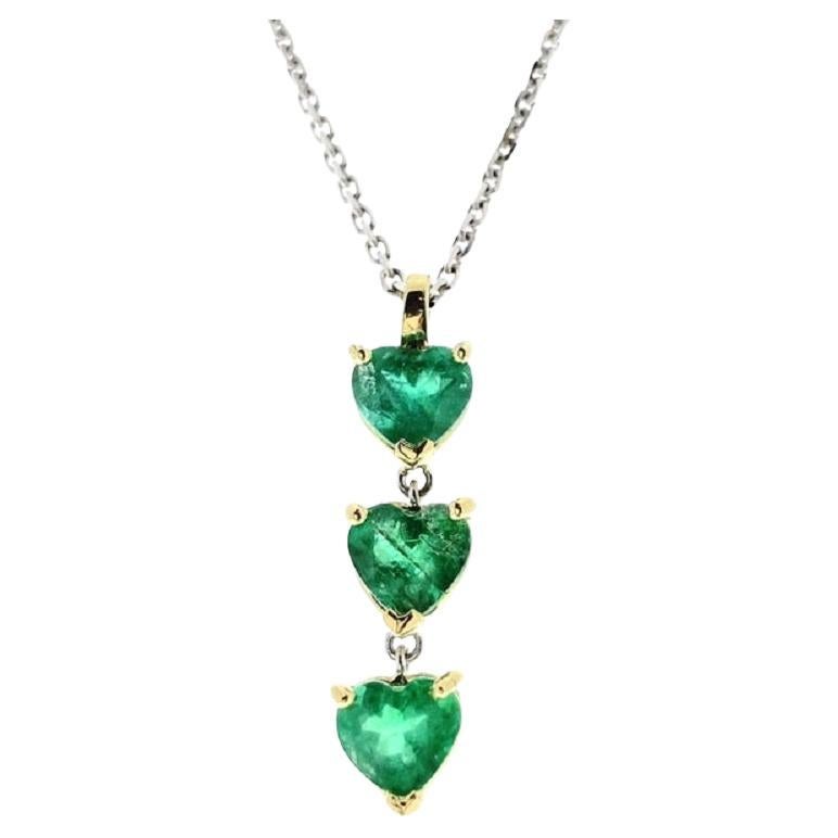 0.20 Carat Heart Shape Green Emerald Pendants In 14k Yellow Gold For Sale